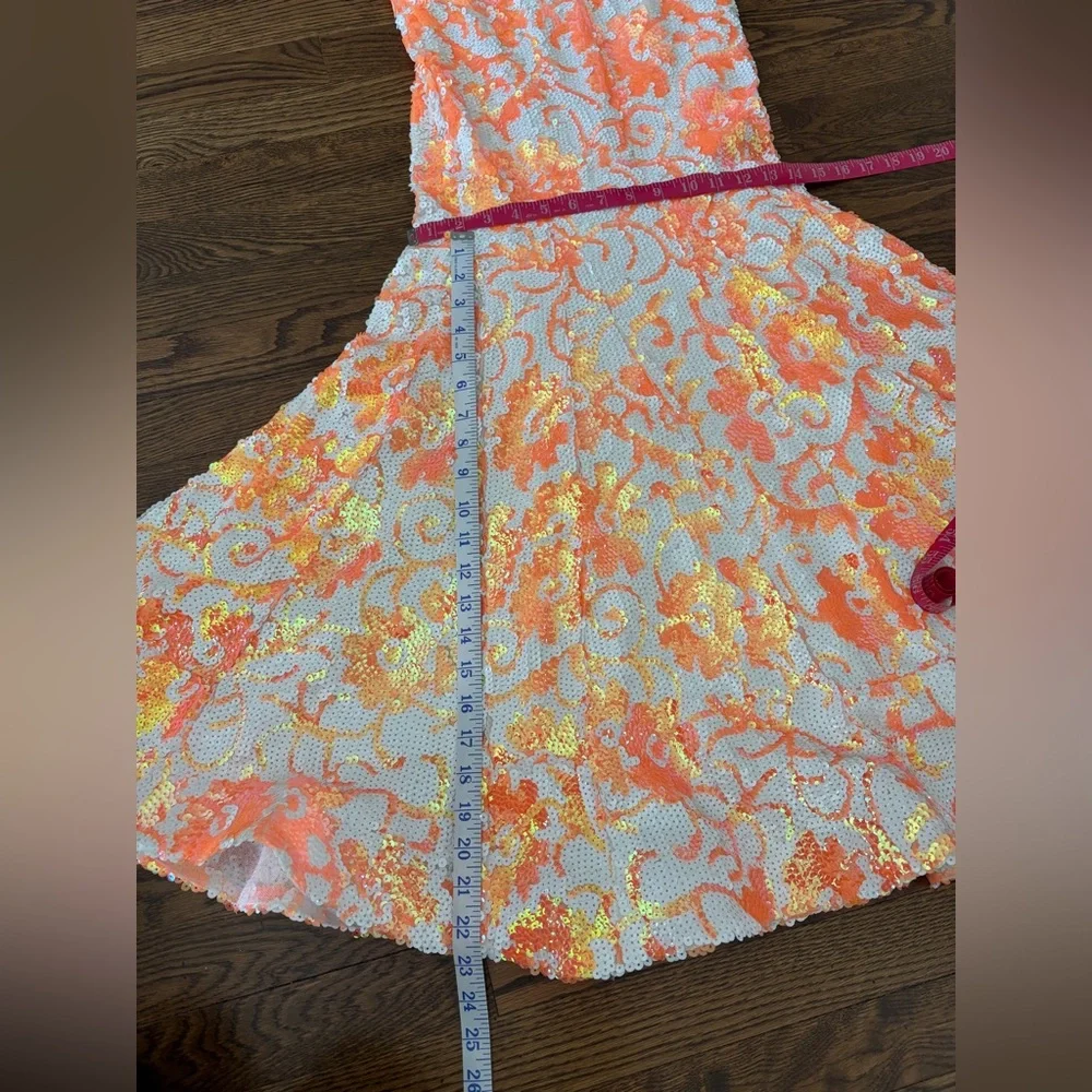 Jovani Coral & White Sequin Floral Prom Dress style 08257 - Picture 11 of 15